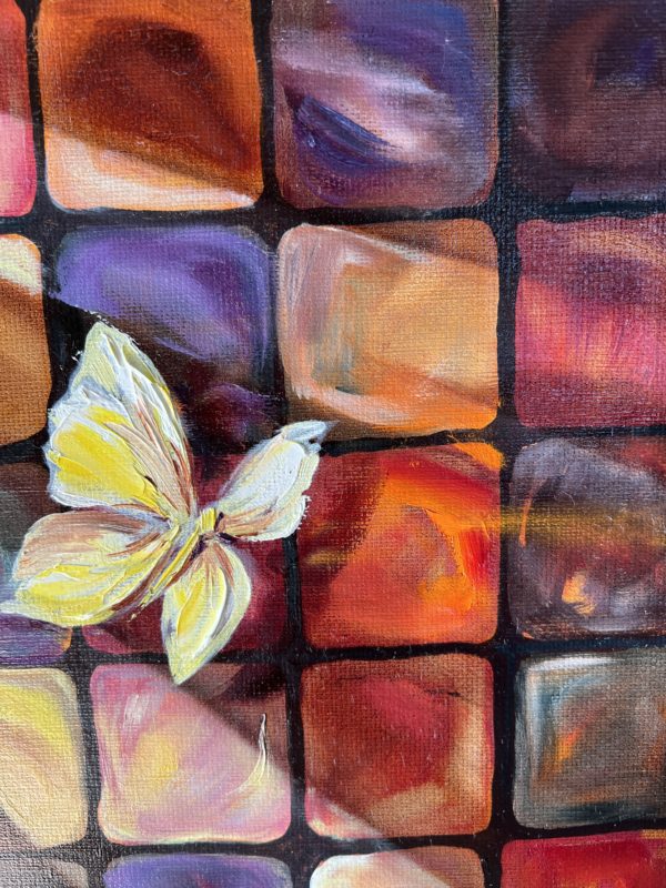 Detail (5) Waltz of the Butterflies — detail with blue-violet cells near the light