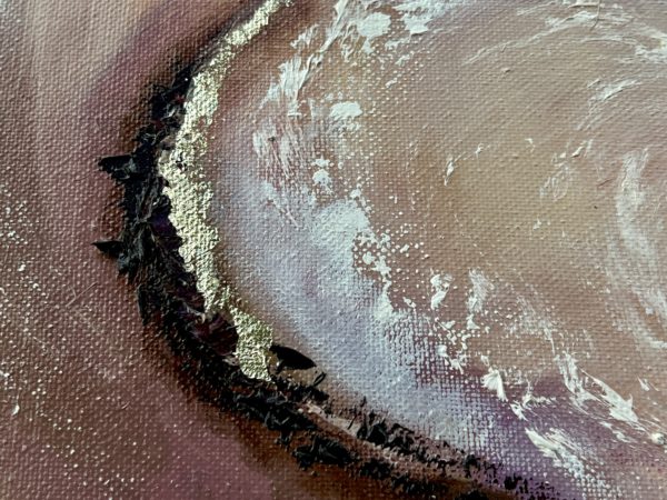 Flight of Fancy — detail, gold-leaf edge with pearlescent sheen