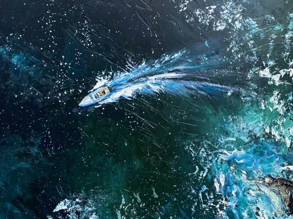 Detail_3 Dance of Waves — detail, turquoise body of water ans speedboat
