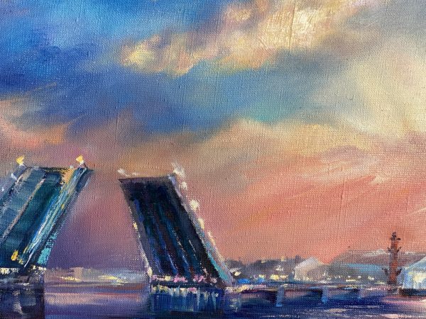 Summer Daybreak over Palace Bridge — detail, sunset sky over the Neva