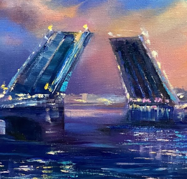 Detail_4 Белая ночь над Дворцовым мостом — фрагмент, отражения огней в воде