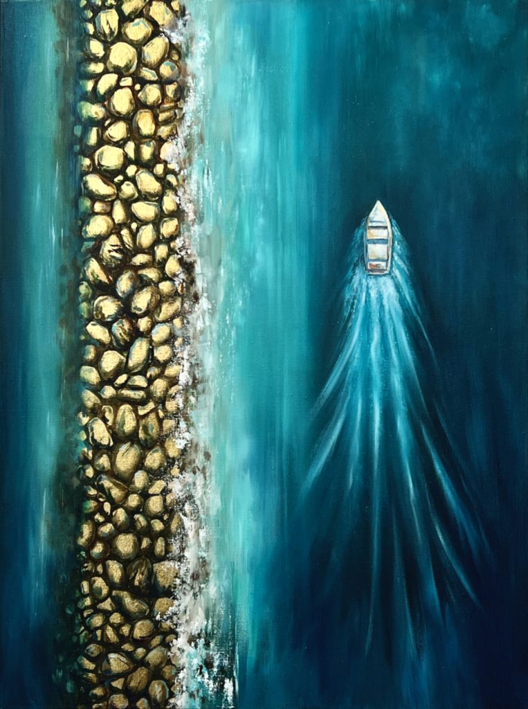 Going Forward — oil on canvas with gold leaf, The Sea Within series