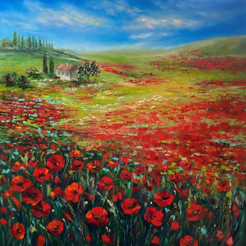 Frontal Poppies Infinity — oil on canvas