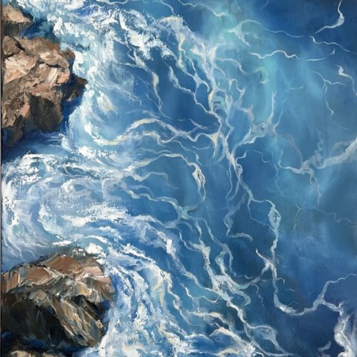 Frontal new В ритме прибоя — масляная живопись, вид сверху на волны и скалы