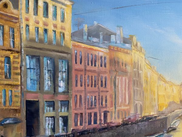 Daybreak over Moika River — detail, dawn light on the facades