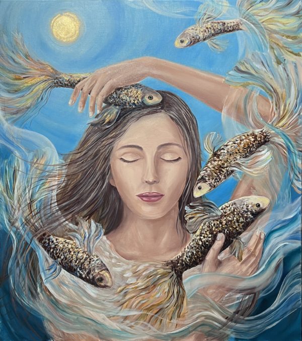 Embracing Dreams — oil on canvas, gold leaf, The Sea Within series