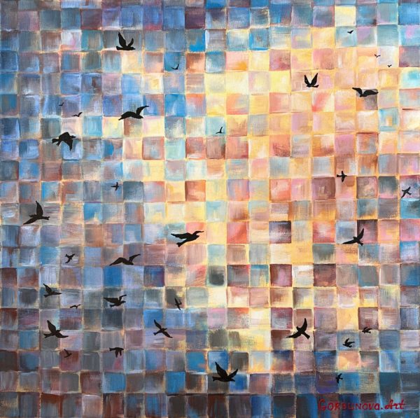 Л.Горбунова_Летать_х.а._60х60 см_2025 To Fly — oil on canvas, Illusion of the Whole series
