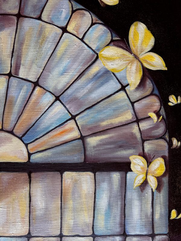 Detail1 Aflutter — butterflies by the dark leading of the window